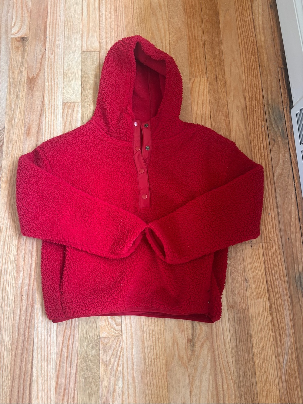 Eddie Bauer Red Sherpa Snap-Hooded Pullover